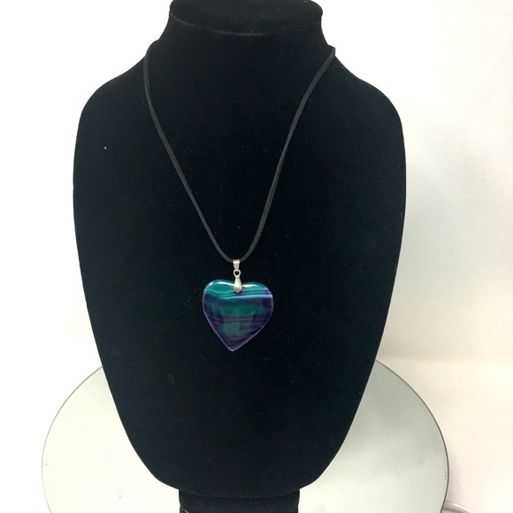 “Hearts” Green and Purple Heart Shaped Jasper Pendant Necklace - Picture 1 of 1